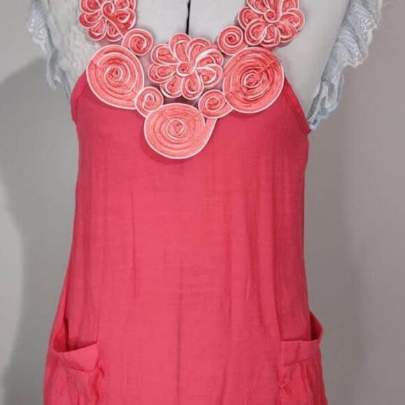 Young Threadd Tops - New boutique Blouse Medium Young Thread Coral Halter Top  Front Pockets C4106